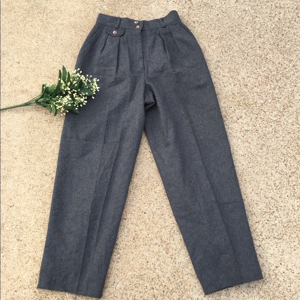 Charcoal grey wool pleated trousers